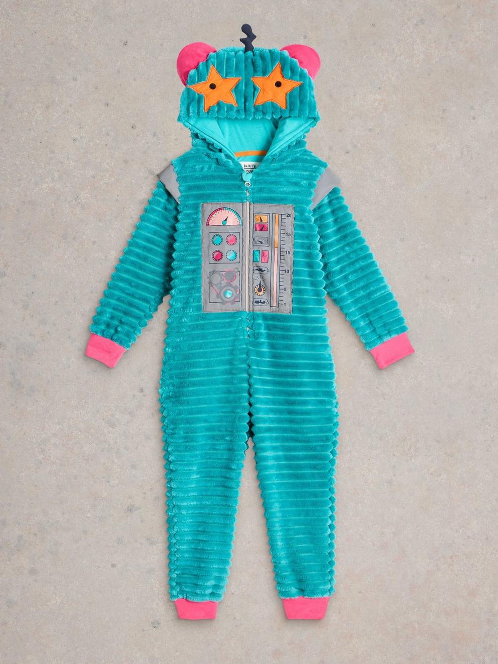 Girls Robot Onesie in LGT BLUE - FLAT FRONT