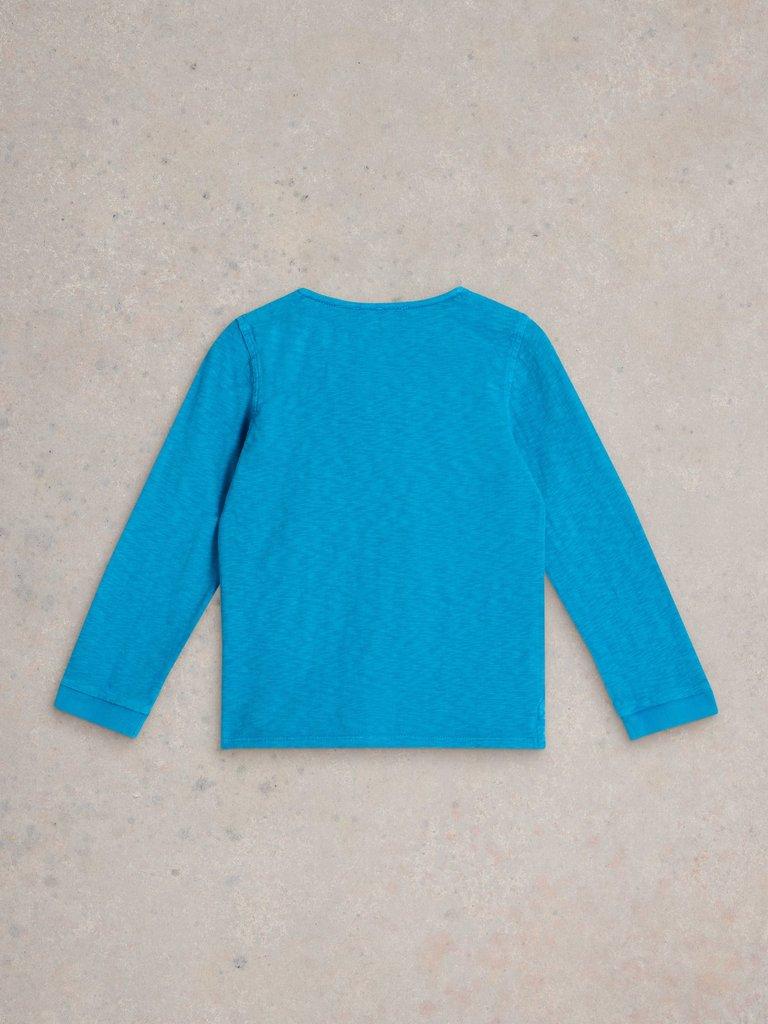 Long Sleeve Henley Tee in BRT BLUE - FLAT BACK