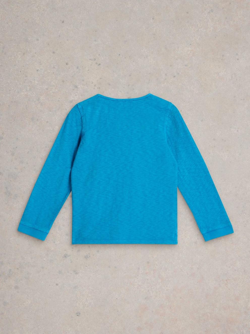 Long Sleeve Henley Tee in BRT BLUE - FLAT BACK