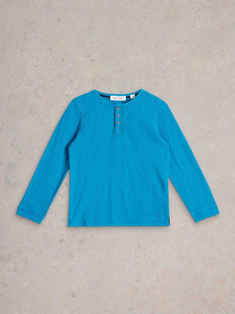 Long Sleeve Henley Tee in BRT BLUE - FLAT FRONT