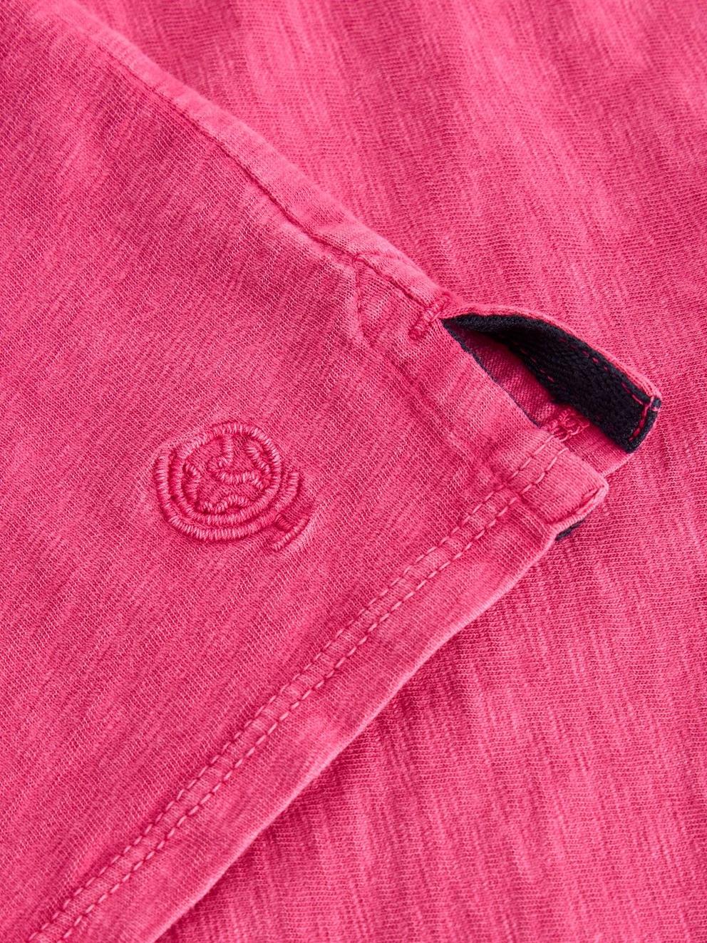 Long Sleeve Henley Tee in BRT PINK - FLAT DETAIL