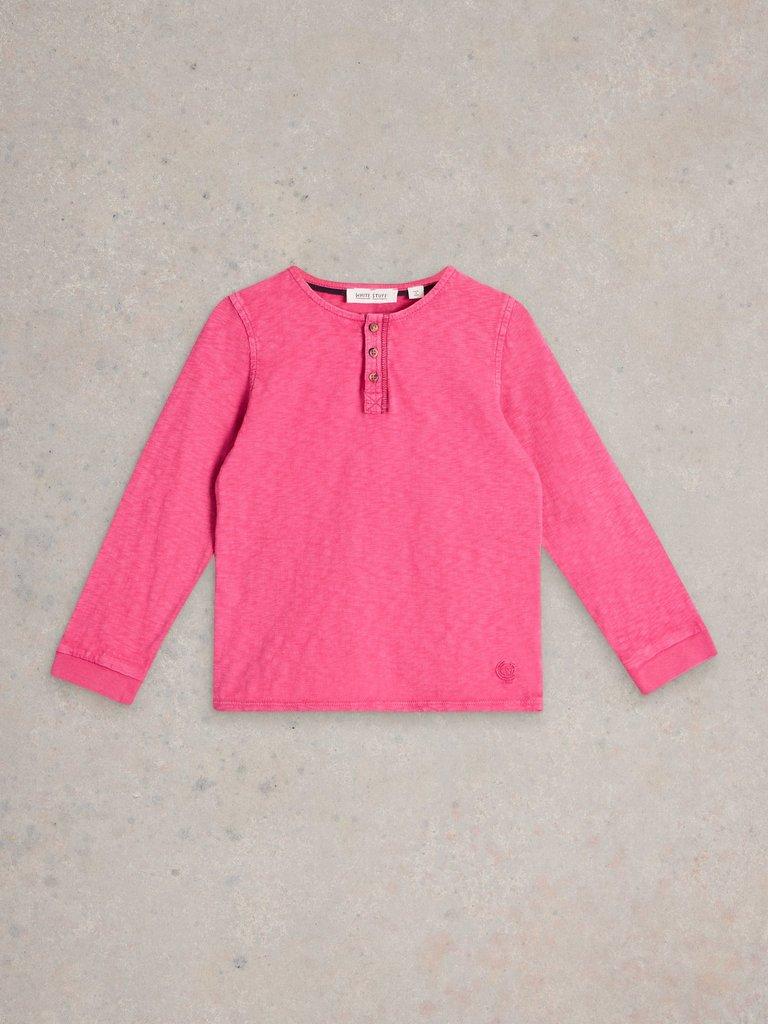 Long Sleeve Henley Tee in BRT PINK - FLAT FRONT