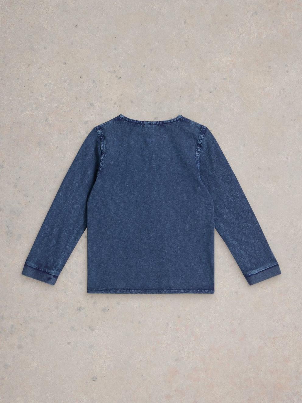 Long Sleeve Henley Tee in DARK NAVY - FLAT BACK