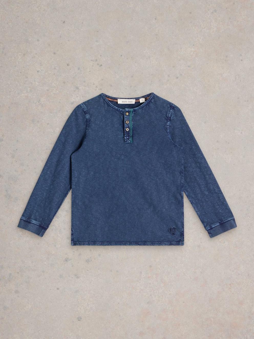 Long Sleeve Henley Tee in DARK NAVY - FLAT FRONT