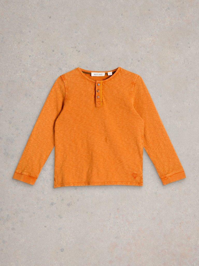 Long Sleeve Henley Tee in DK ORANGE - FLAT FRONT