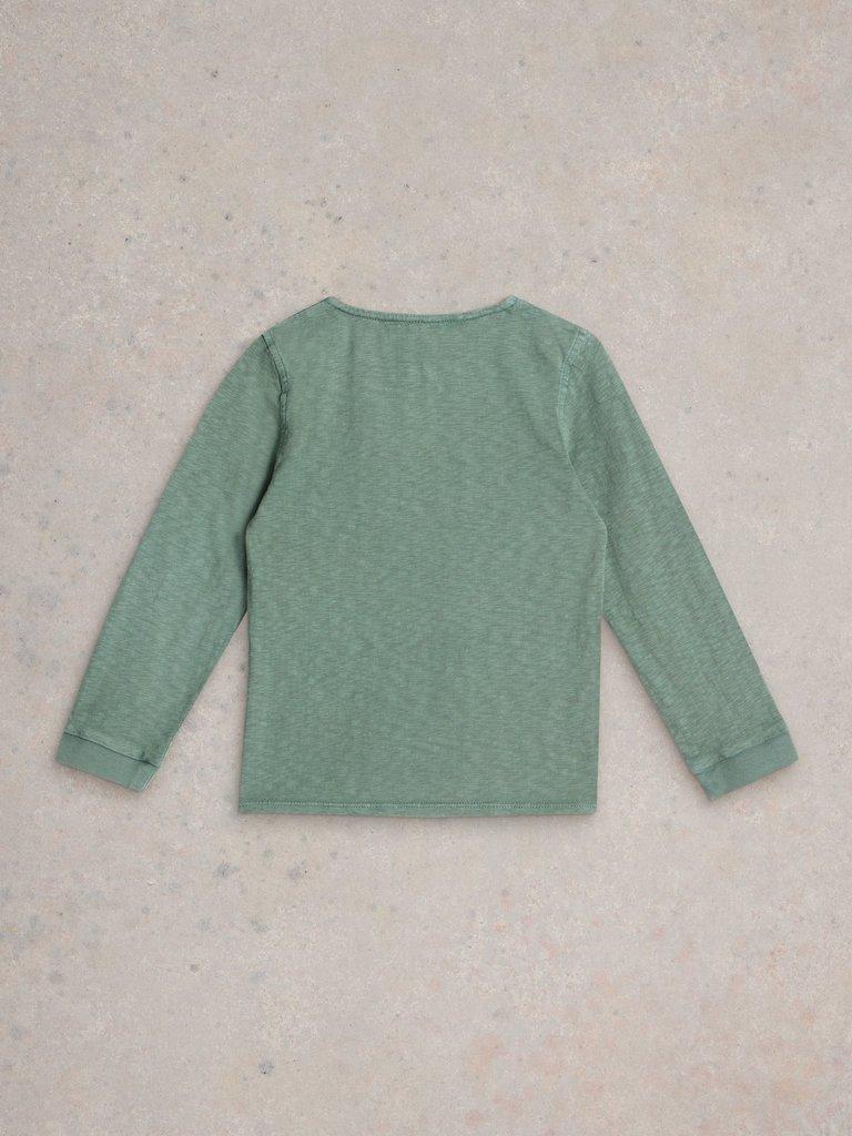 Long Sleeve Henley Tee in MID GREEN - FLAT BACK