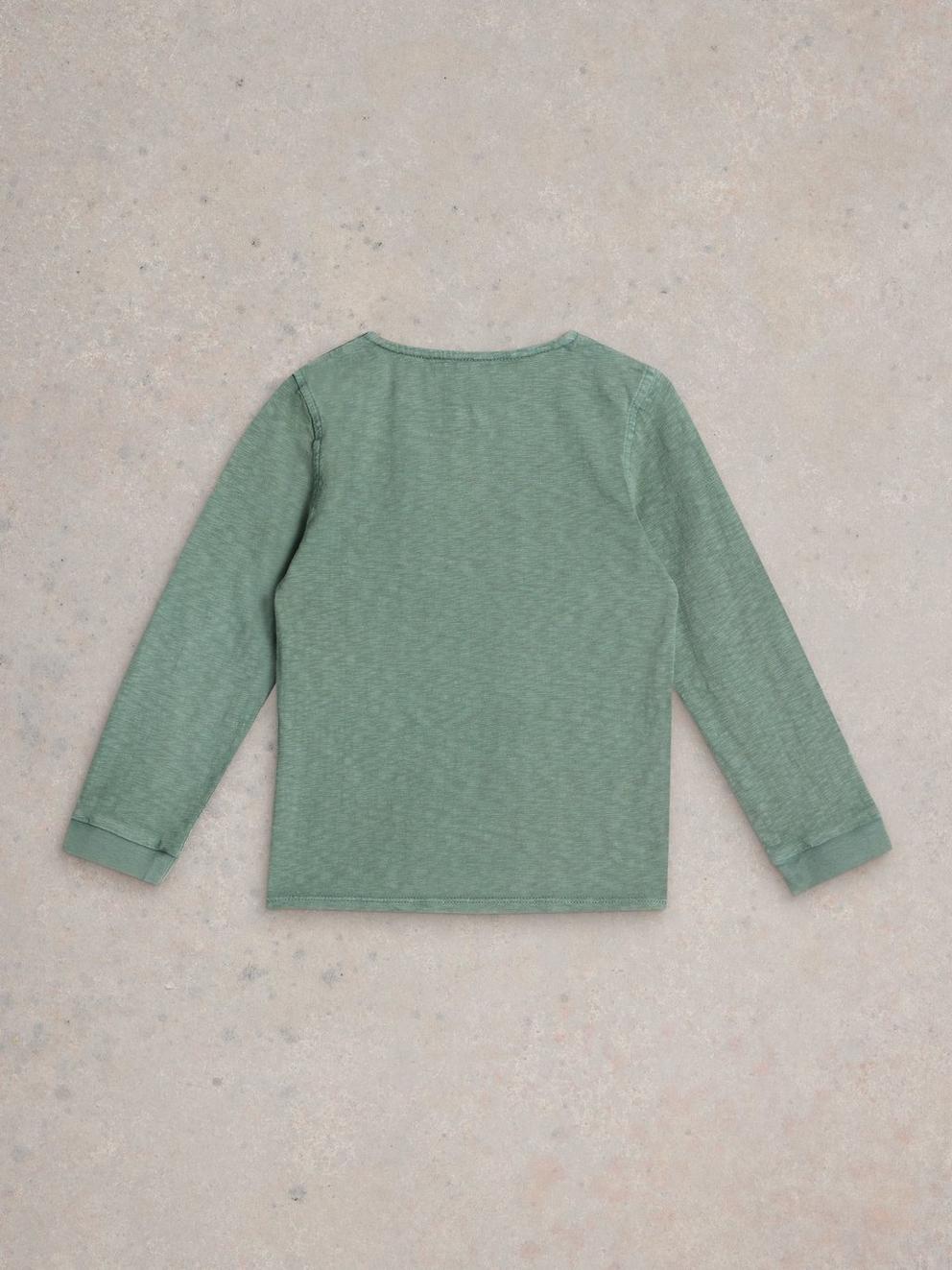 Long Sleeve Henley Tee in MID GREEN - FLAT BACK