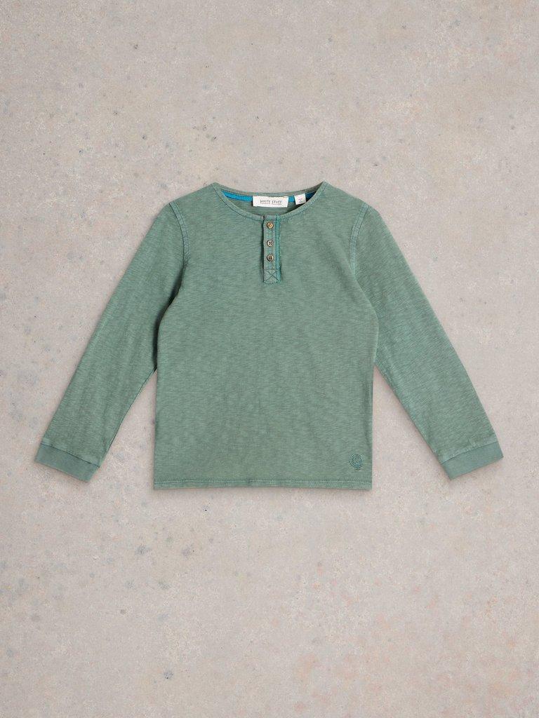 Long Sleeve Henley Tee in MID GREEN - FLAT FRONT