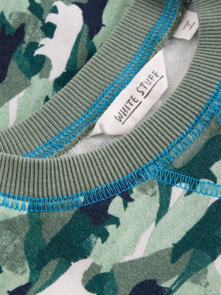 Ned Camo Sweat in TEAL MLT - FLAT DETAIL