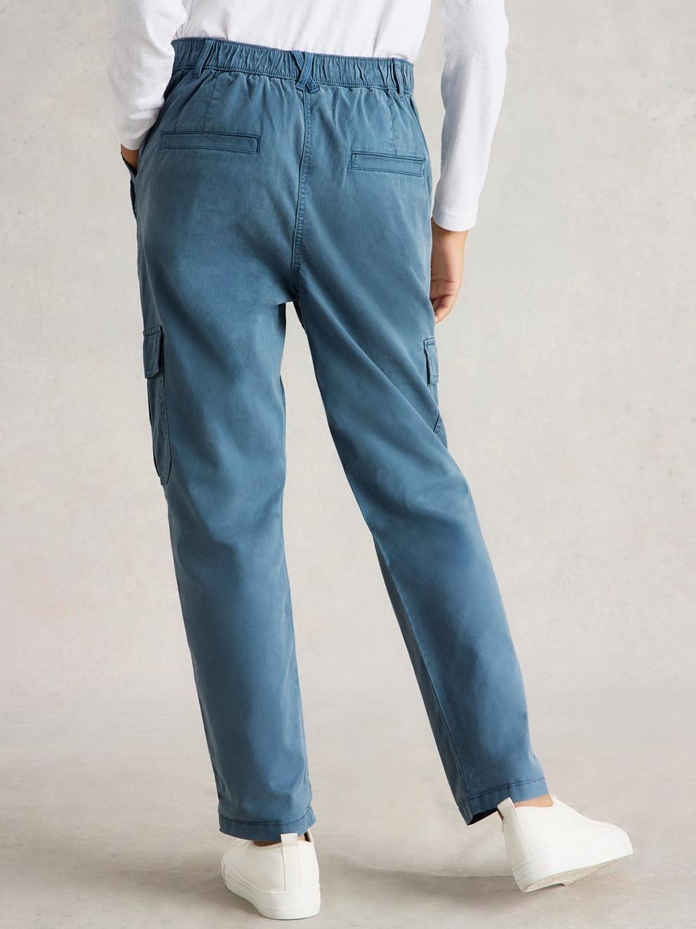 Everleigh Cargo Trouser in MID BLUE - MODEL BACK