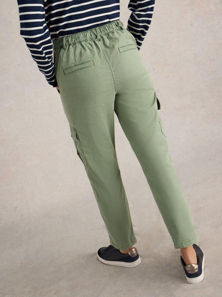 Everleigh Cargo Trouser in MID GREEN - MODEL BACK