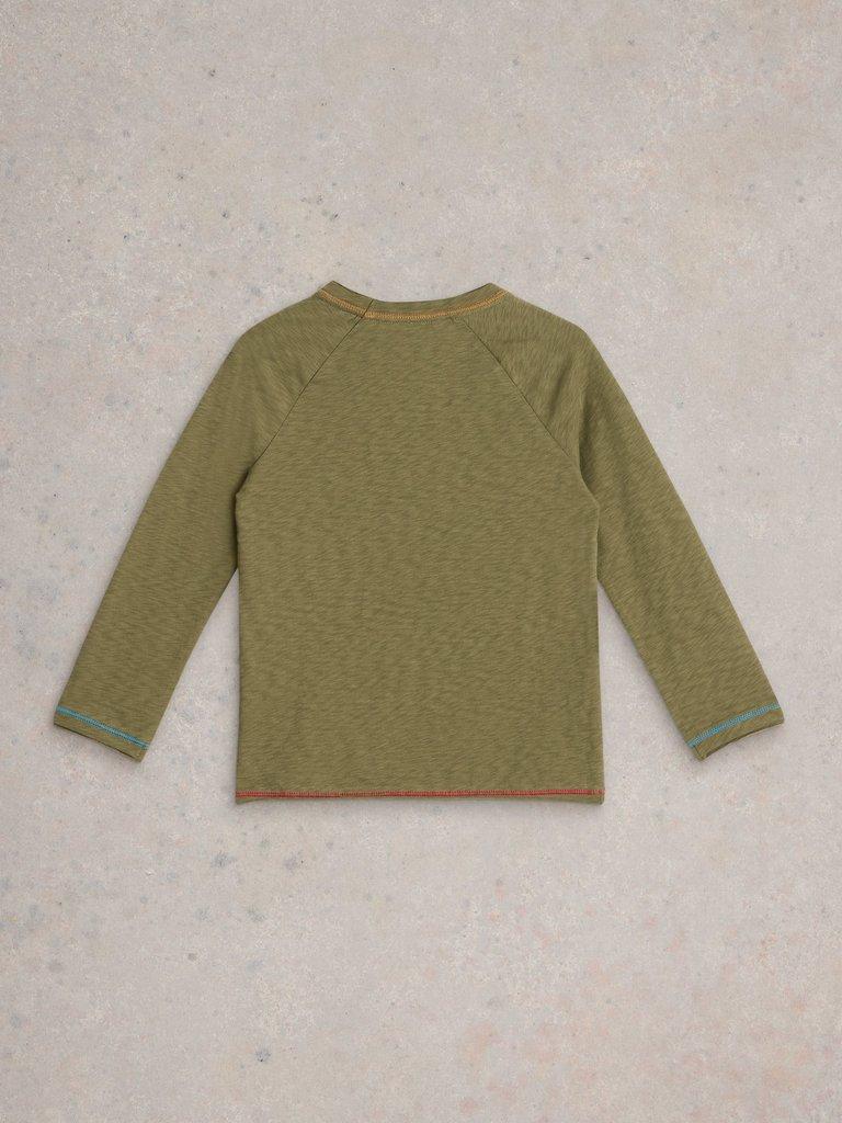 LS Wolf in Woods Graphic Tee in KHAKI GRN - FLAT BACK