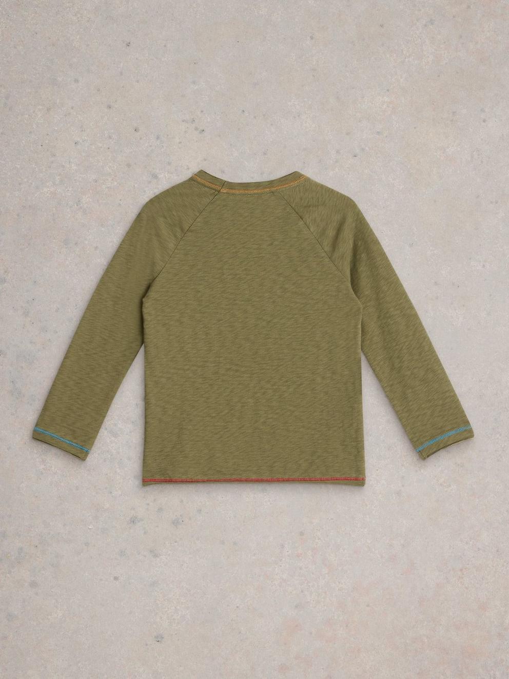 LS Wolf in Woods Graphic Tee in KHAKI GRN - FLAT BACK