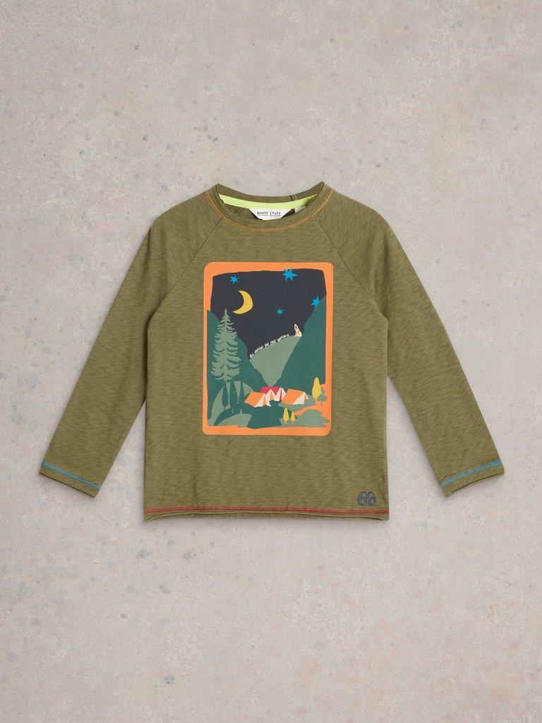 LS Wolf in Woods Graphic Tee in KHAKI GRN - FLAT FRONT