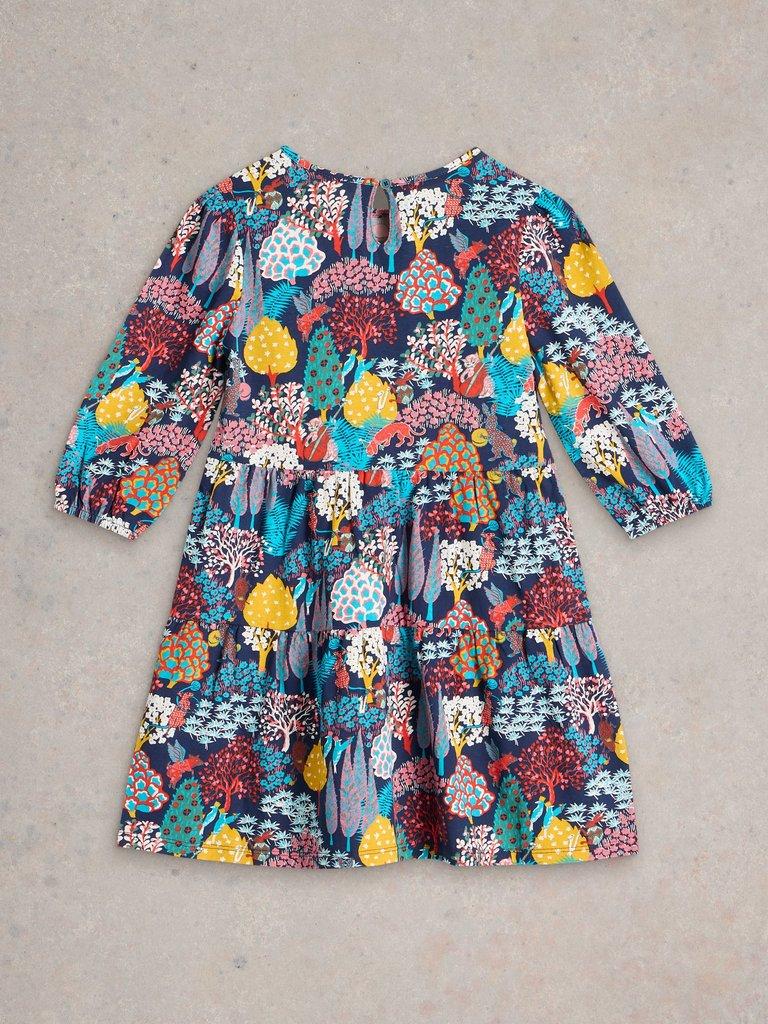 Woodland Print Jersey Dress in NAVY PR - FLAT BACK