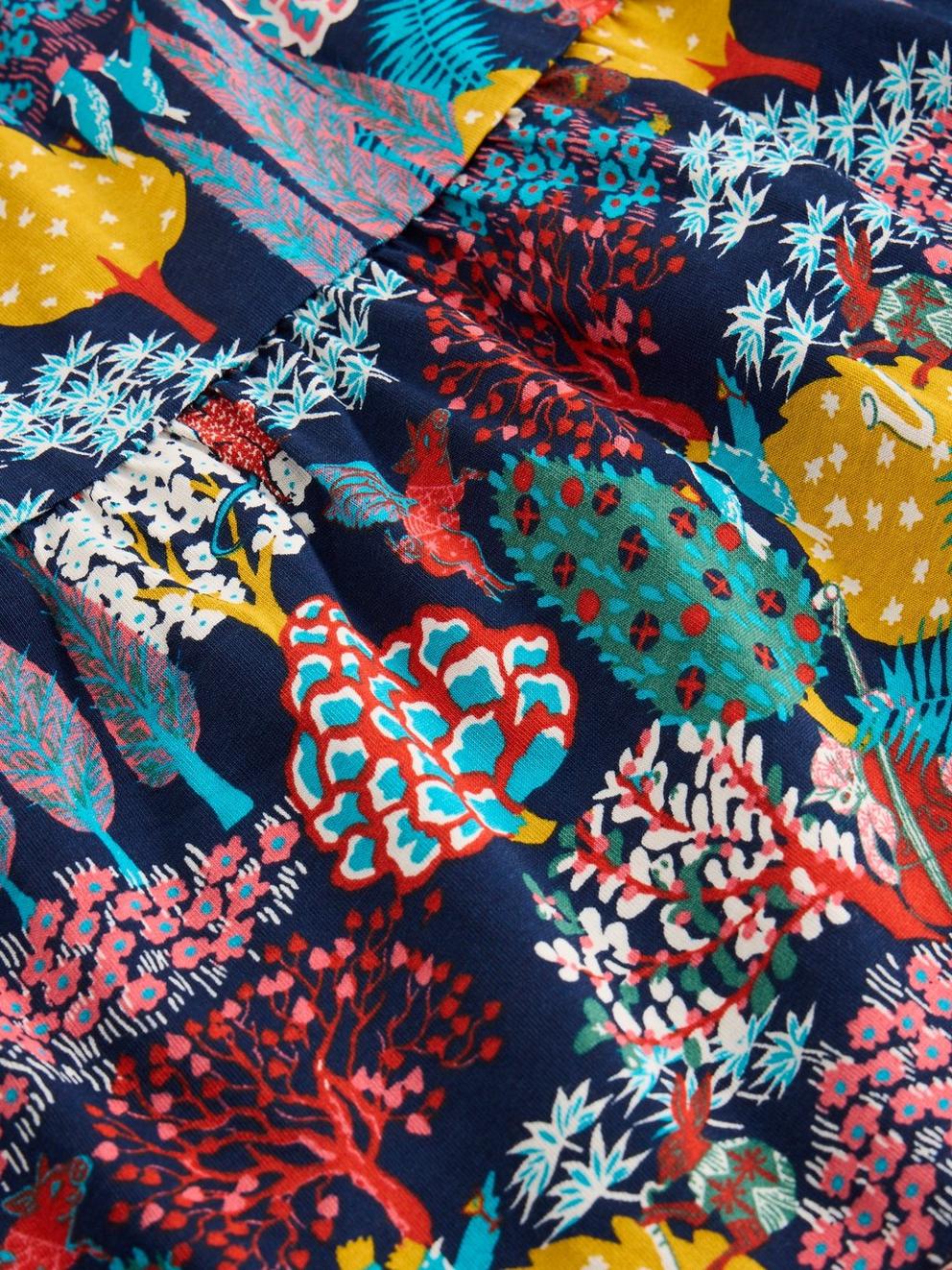 Woodland Print Jersey Dress in NAVY PR - FLAT DETAIL