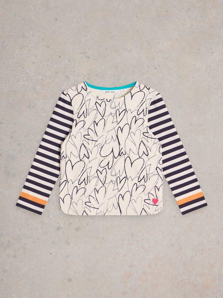 Girls Heart Stripe Tee in WHITE MLT - FLAT FRONT