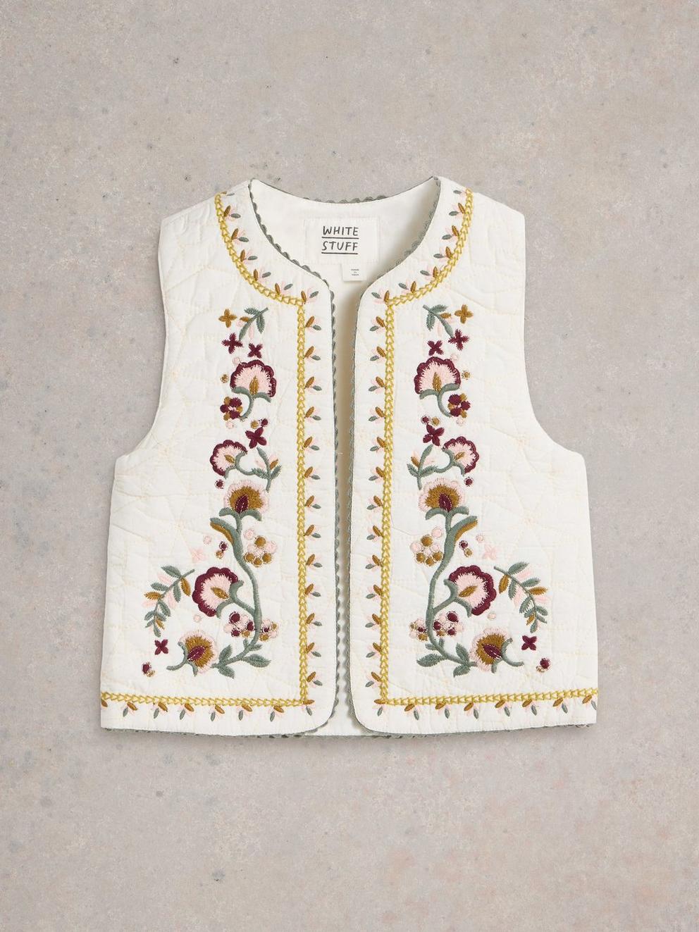 Kids Embroidered Gilet in NAT MLT - FLAT FRONT