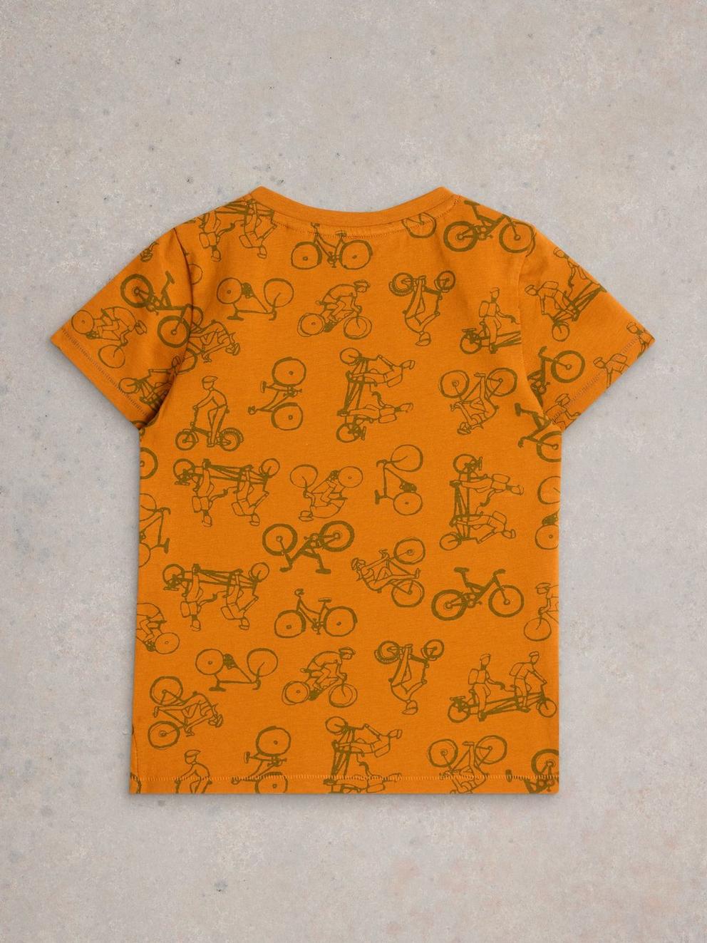 SS Bike Print Tee in ORANGE MLT - FLAT BACK