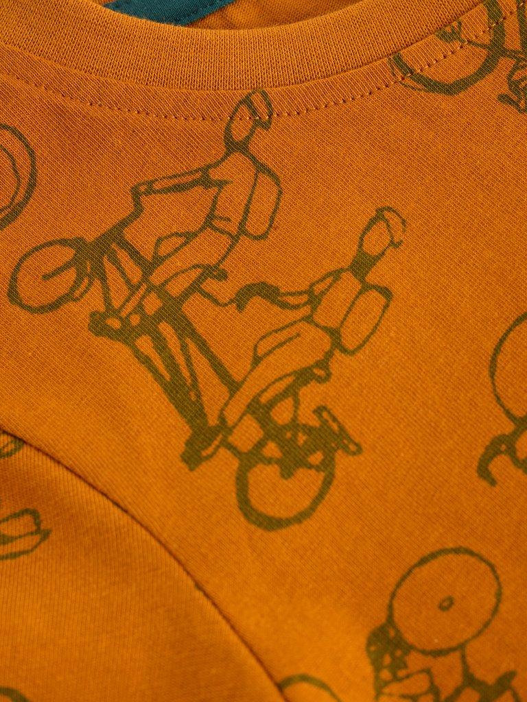 SS Bike Print Tee in ORANGE MLT - FLAT DETAIL