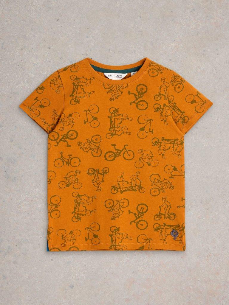 SS Bike Print Tee in ORANGE MLT - FLAT FRONT