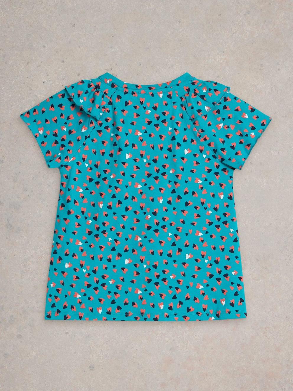 Girls Ditsy Heart Print Tee in BLUE MLT - FLAT BACK