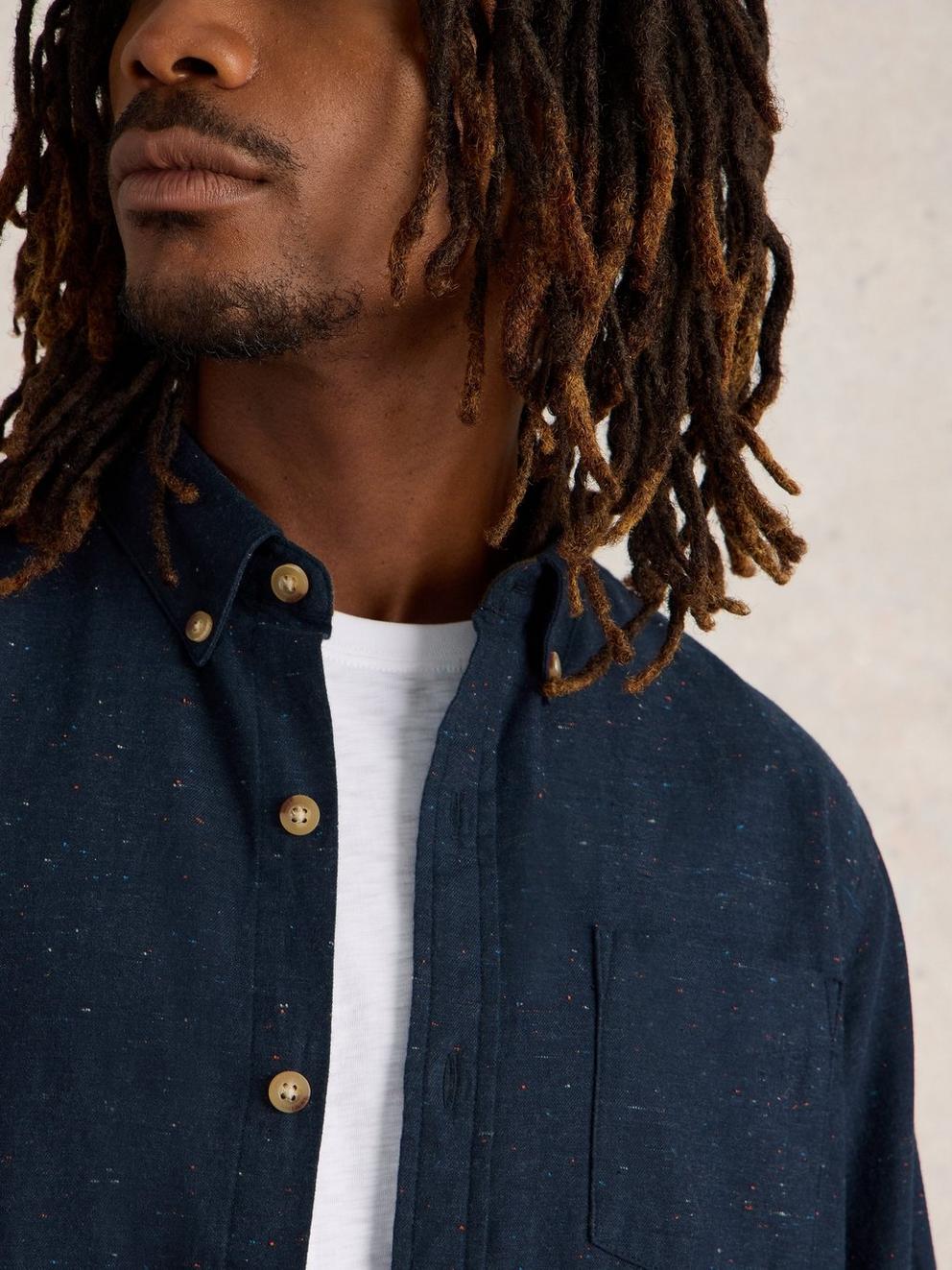 Nep Oxford Shirt in DARK NAVY - MODEL DETAIL