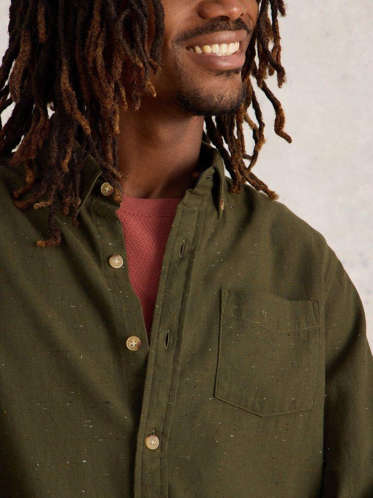 Nep Oxford Shirt in KHAKI GRN - MODEL DETAIL