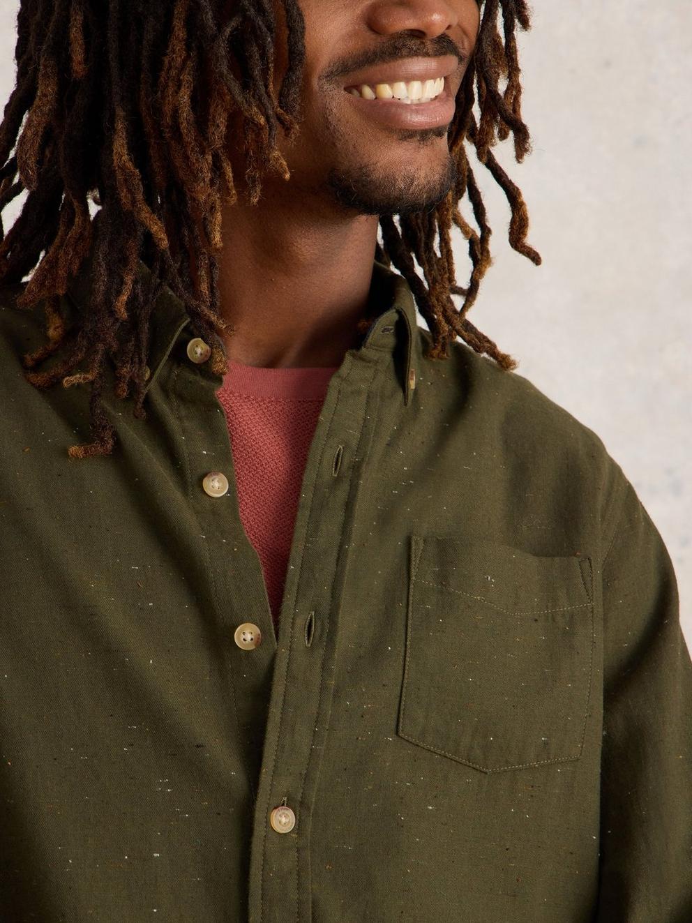 Nep Oxford Shirt in KHAKI GRN - MODEL DETAIL