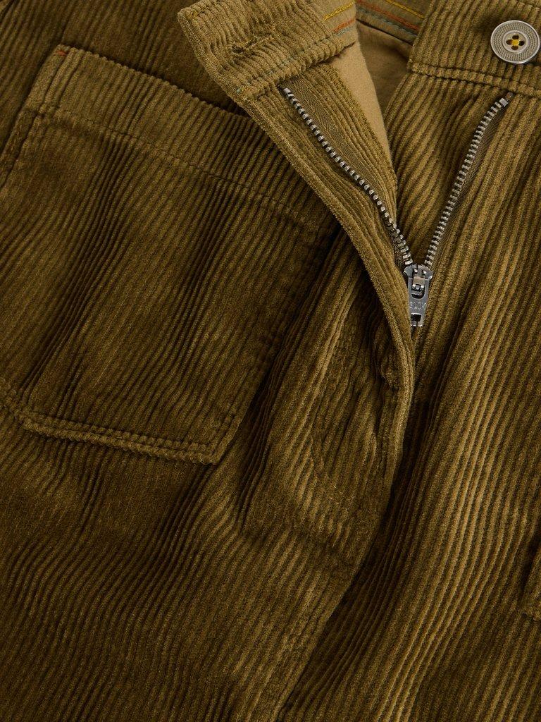Melody Organic Cord Knee Length Skirt in KHAKI GRN - FLAT DETAIL