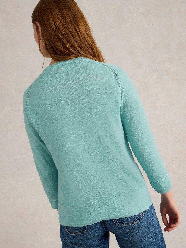 NARIA CARDI in MID BLUE - MODEL BACK