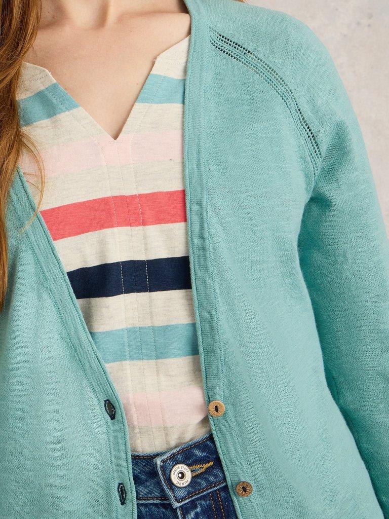 NARIA CARDI in MID BLUE - MODEL DETAIL