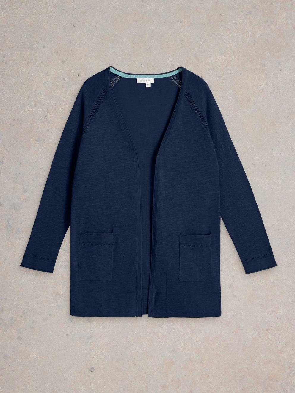 NARIA LONGLINE CARDI in DARK NAVY - FLAT FRONT