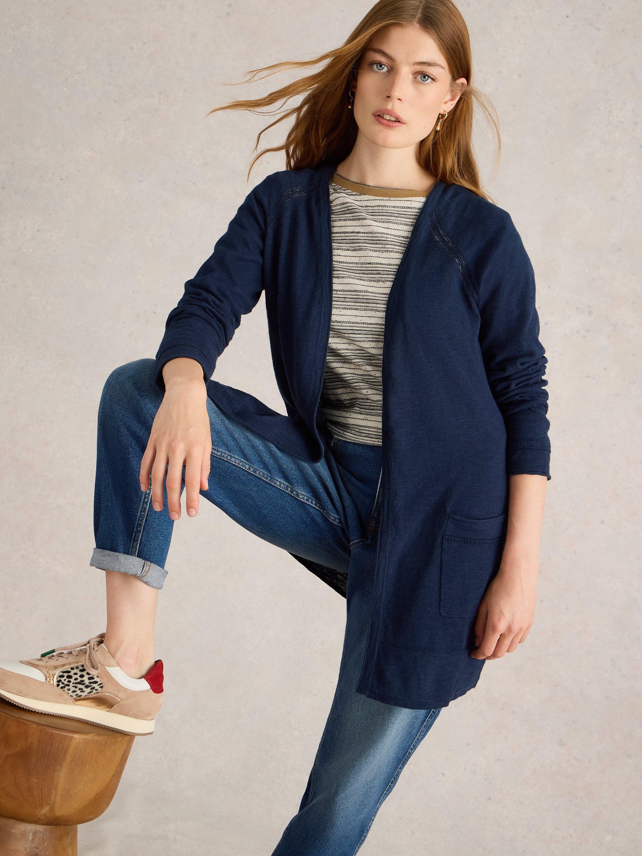 Cardi Merino Short Square Plain Navy- Pre Order