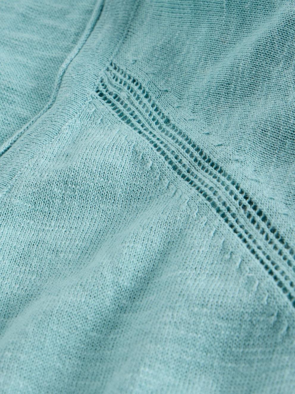 NARIA LONGLINE CARDI in MID BLUE - FLAT DETAIL
