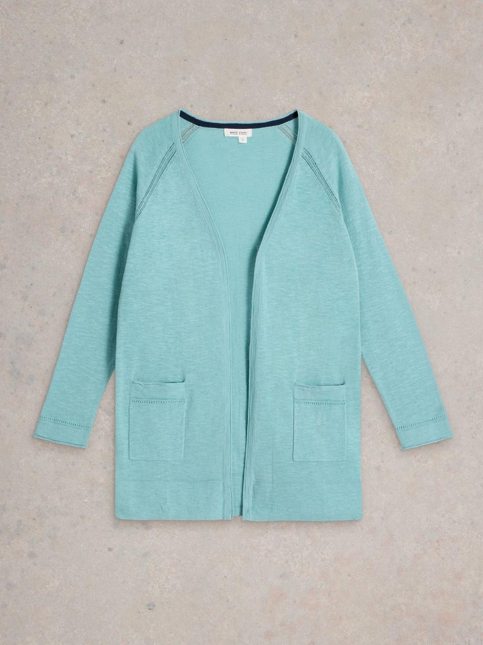 NARIA LONGLINE CARDI in MID BLUE - FLAT FRONT