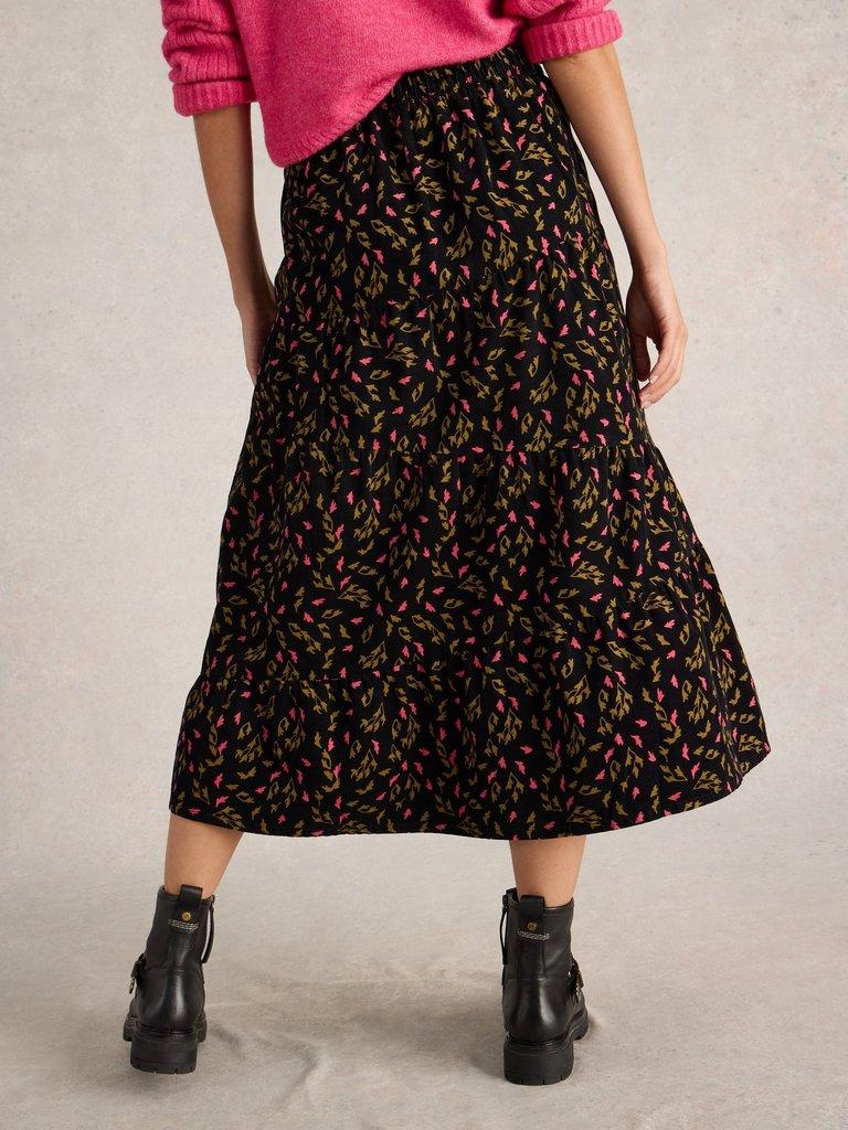 Jenna Cord Tiered Midi Skirt in BLK PR - MODEL BACK