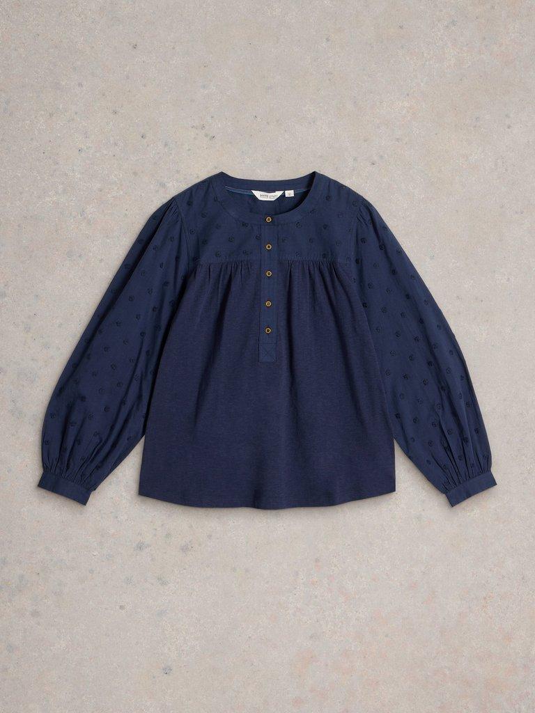 ELOISE DOBBY MIX SHIRT in DARK NAVY - FLAT FRONT