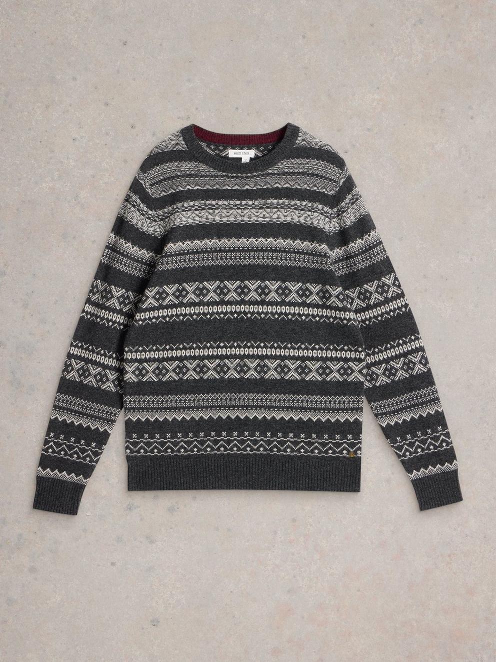 Monochrome Fairisle Jumper in GREY MLT - FLAT FRONT