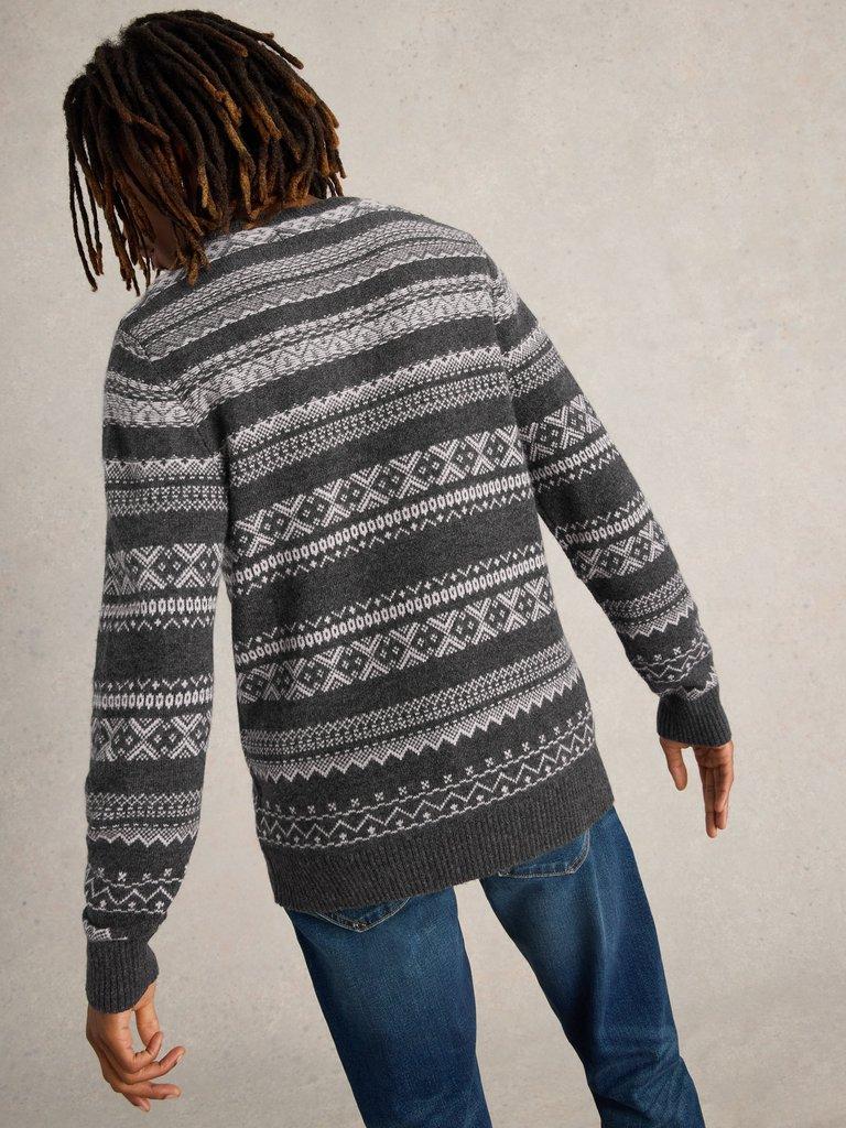 Monochrome Fairisle Jumper in GREY MLT - MODEL BACK