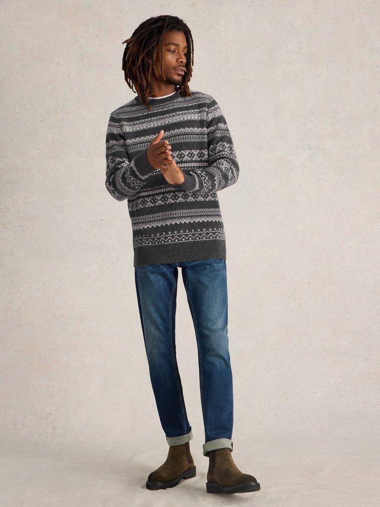 Monochrome Fairisle Jumper in GREY MLT - MODEL FRONT