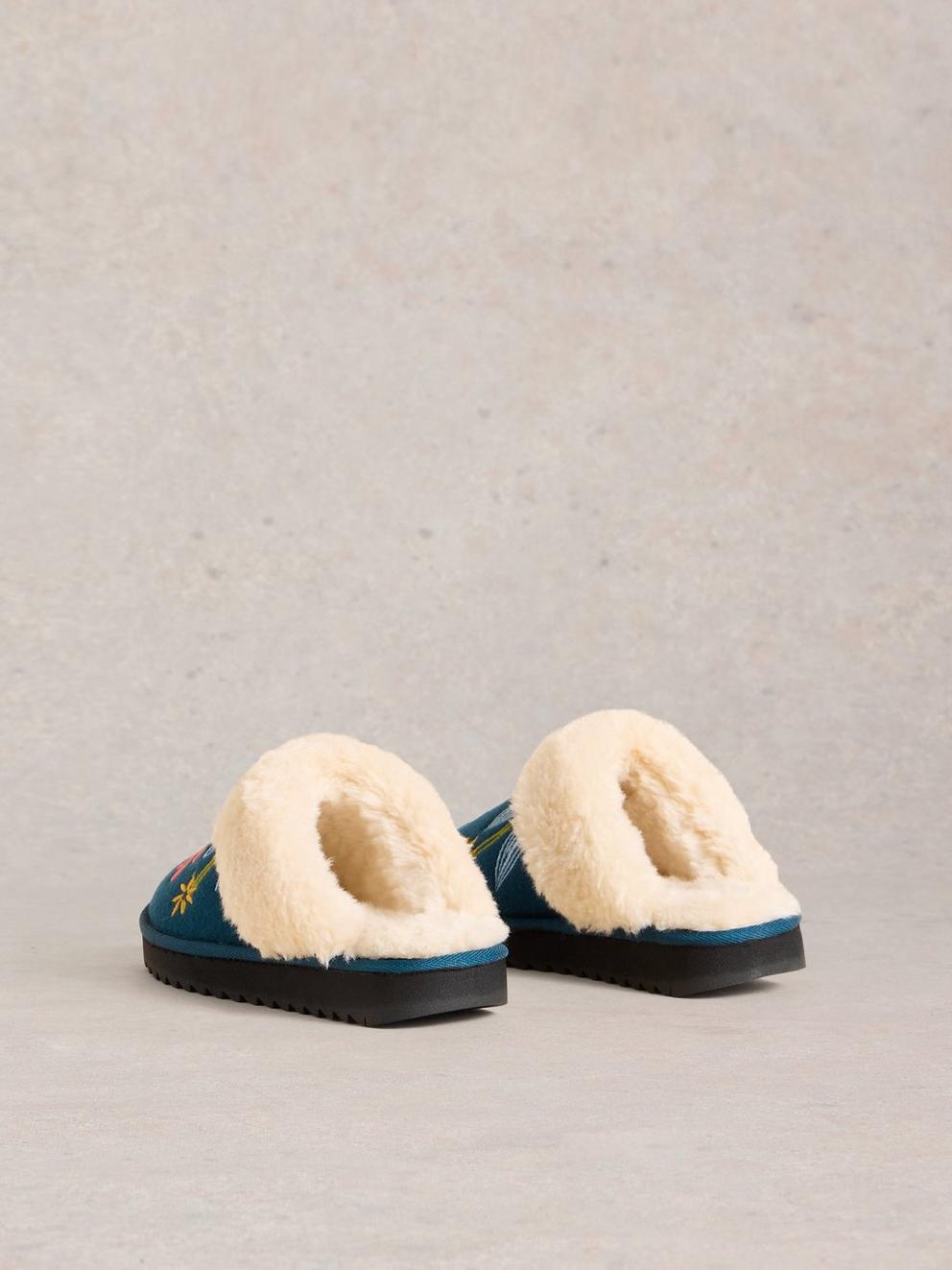 Floral Mule Slipper in TEAL MLT - FLAT BACK