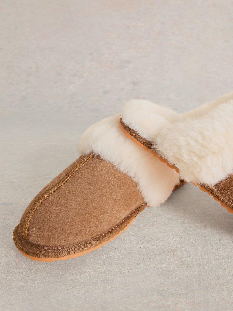 Shearling Mule Slipper in MID TAN - FLAT DETAIL