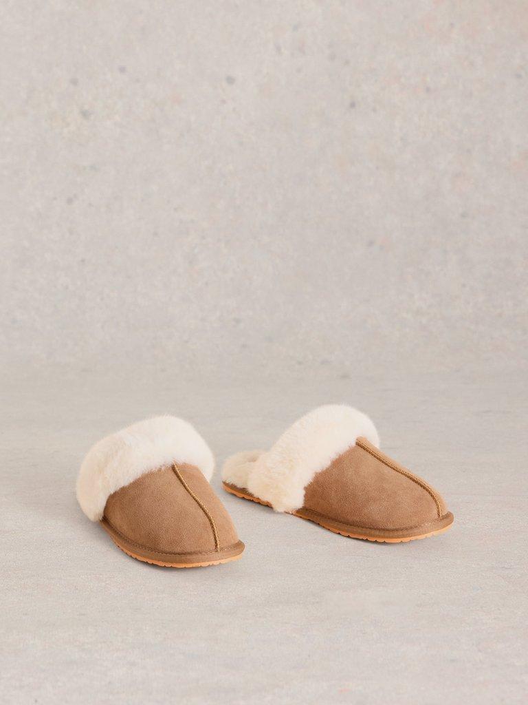 Shearling Mule Slipper in MID TAN - FLAT FRONT