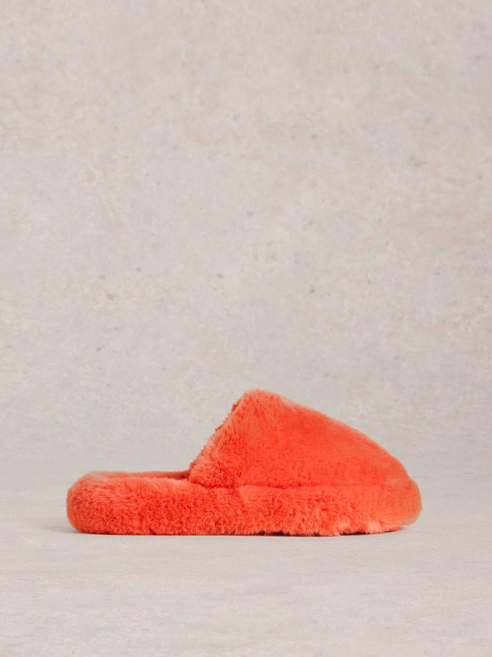 Faux Fur Mule Slippers in MID CORAL - LIFESTYLE