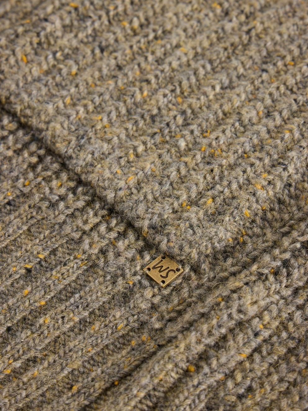 Shawl Neck Nep Wool Cardigan in NAT MLT - FLAT DETAIL