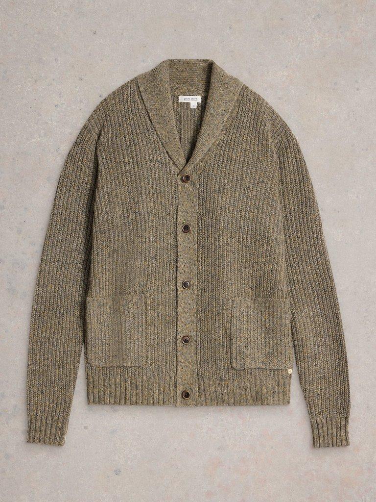 Shawl Neck Nep Wool Cardigan in NAT MLT - FLAT FRONT