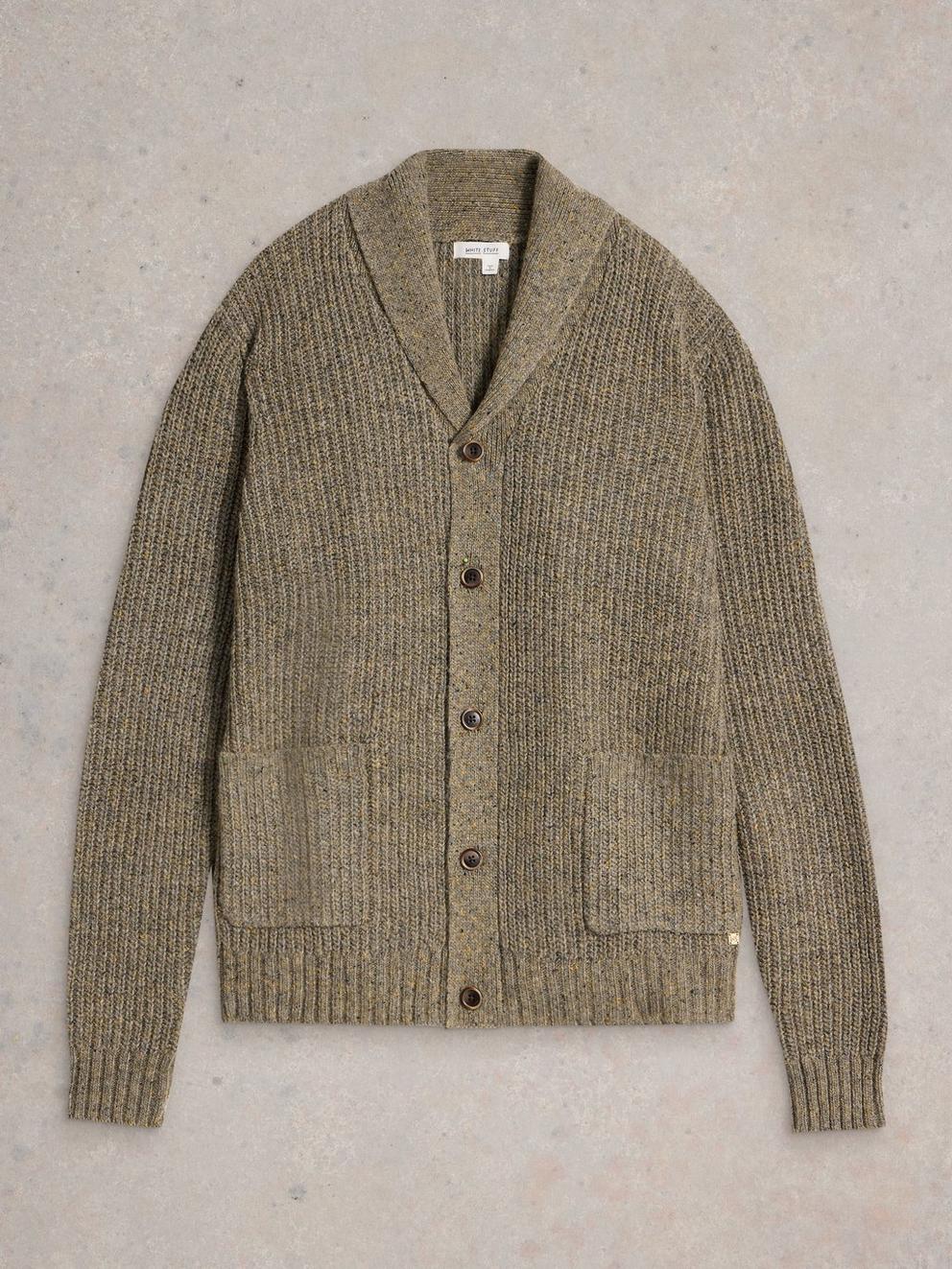 Shawl Neck Nep Wool Cardigan in NAT MLT - FLAT FRONT