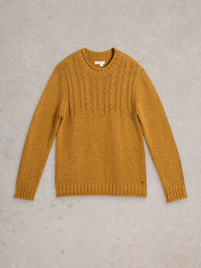 Cable Mix Wool Crew Neck in MID YELLOW - FLAT FRONT