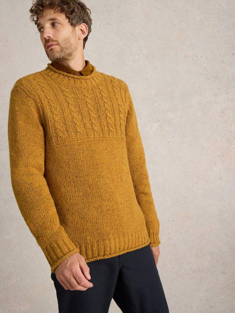 Cable Mix Wool Crew Neck in MID YELLOW - LIFESTYLE